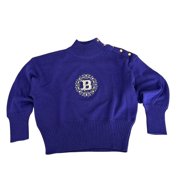 Bogner Womens Sweater Size M Purple Wool Blend Knit Mock Neck Ribbed Tall Waist - Picture 2 of 8